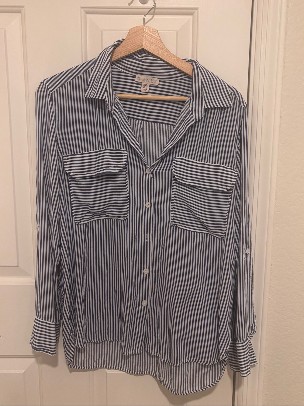 Eliane Rose | Striped Button-Up Shirt Top - Navy & White | Women’s Size M